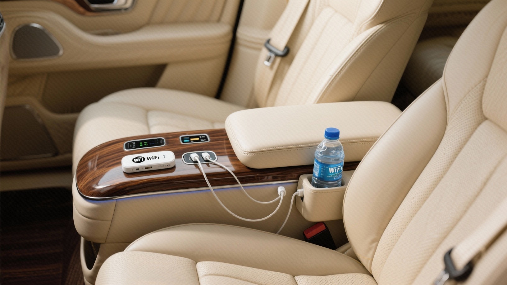 Intérieur berline VTC avec espace de travail mobile